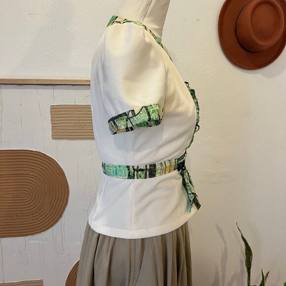 Handmade Vintage 1960s Mod Bow Embellished Short Sleeve Blouse - XS - Picture 2 of 15